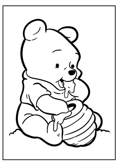 Bebé Winnie the Pooh y el Tarro de Miel para colorear imprimir e