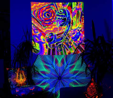 Trippy Painting Uv Wall Art Blacklight Art Neon Tapestry Etsy