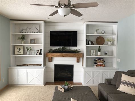 Shiplap Built In Bookcases For A Cozy Fireplace Surround