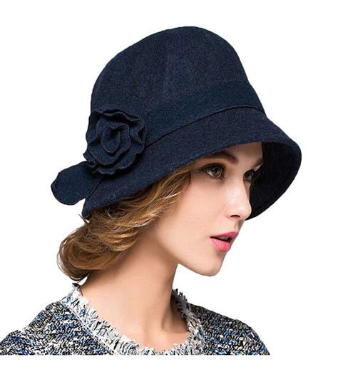 Women's Wool Felt Flowers Church Bowler Hats Blue C41293EZQB3