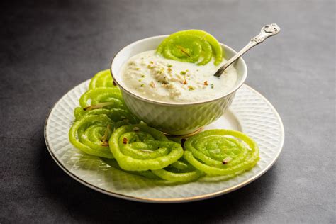 Rabdi Jalebi Green Jilebi Or Imarati With Rabri Made From Condensing