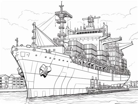 Serene Cargo Ship Coloring Page - Coloring Page