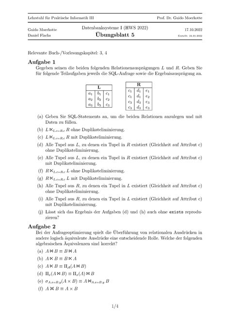 Blatt Tutorium Guido Moerkotte Daniel Flachs Lehrstuhl F R