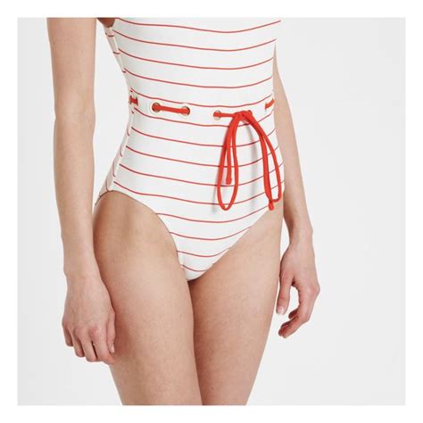 Anne Marie One Piece Swimsuit White Solid And Striped Fashion Adult