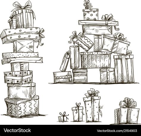 Piles Presents Doodle Heaps T Boxes Royalty Free Vector