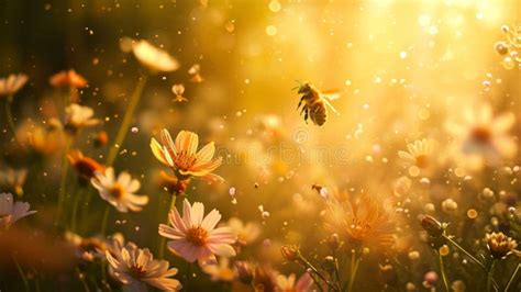 Bee Dancing among Blooming Flowers, Collecting Nectar, Expressing the Joy and Vitality of the ...