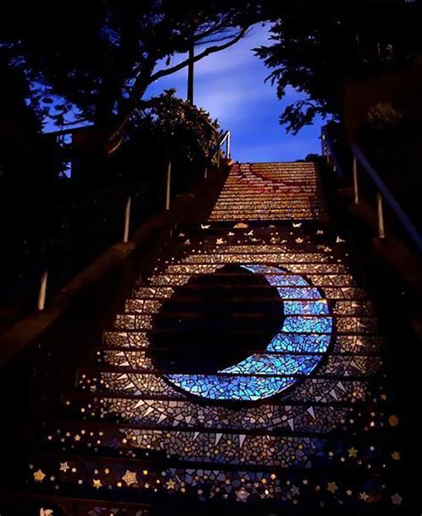 These Tiled Steps In San Francisco Glow At Night From The Moonlight