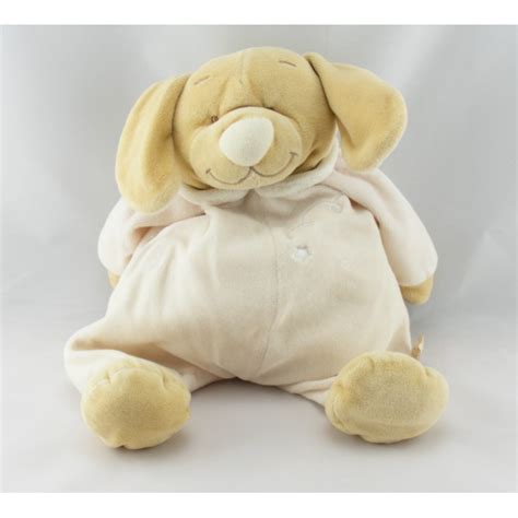 Doudou Chien Pyjama Beige Cru Col Blanc Noukie S