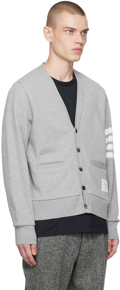 Thom Browne Gray Bar Cardigan Thom Browne