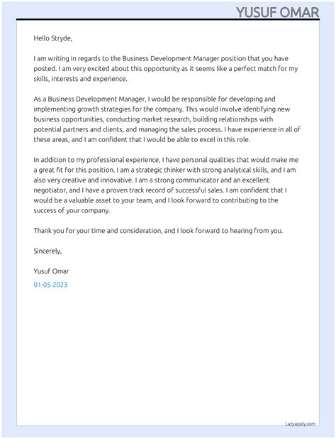 Cover Letter For Business Development Manager Lazyapply