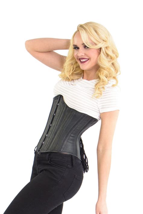 Dita Black Leather Corset Steel Boned Underbust Corset Glamorous