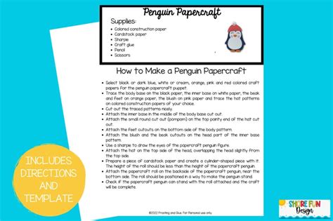 Penguin Papercraft Template With Directions Etsy