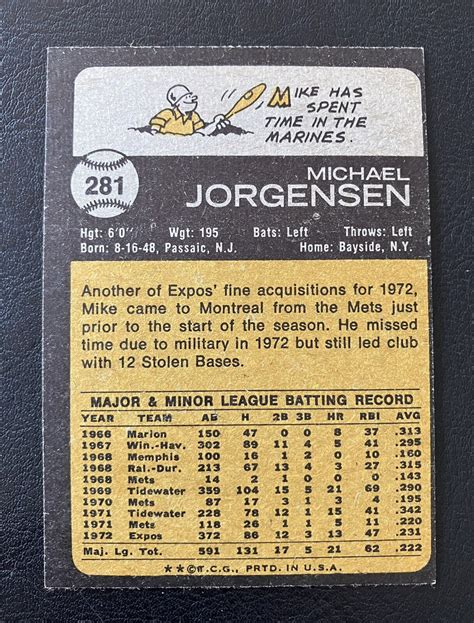 1973 Topps 281 Mike Jorgensen NM MT No Crease HIGH END SET BREAK