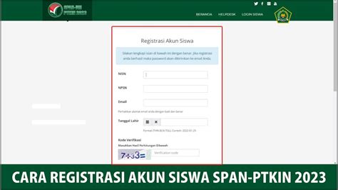 Cara Registrasi Akun Siswa Di Span Ptkin Youtube