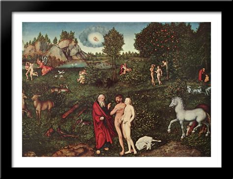 Adam And Eve In The Garden Of Eden 38x28 Large Black Wood Framed Print