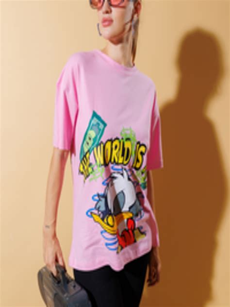 Buy Stylecast X Hersheinbox Donald Duck Graphic Printed Pure Cotton Oversized Longline T Shirt