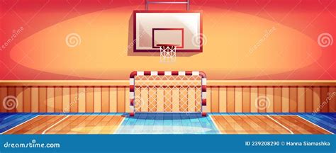 Gymnasium With Basketball Hoops Cartoon Illustration Ai Aigenerated