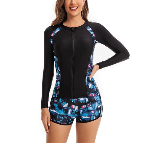 Vivianyo Hd Womens Long Sleeves Rash Guard Athletic Swim Aztec Tankini