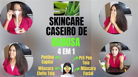 SKINCARE CASEIRO DE BABOSA 4 EM 1 Peeling Capilar Pré Poo Máscara