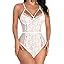 Aranmei Women Sexy Eyelash Lace Bodysuit Snap Crotch Teddy Lingerie At