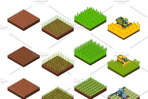 Farm Harvesting Isometric Icons Set Vector Free Isometric Isometric