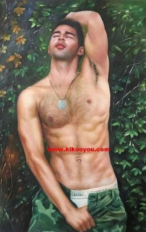 Erotic Art Portrait Of Shirtless Man Original Oil Painting On Canvas Signed Nude Male Gay Art