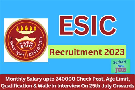 Esic Recruitment 2023 Monthly Salary Upto 240000 Check Post Age Limit