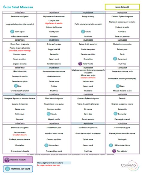 Mars Menus Des Restaurants Scolaires Maternelle Et Primaire