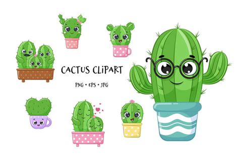 Cute Cactus Clipart PNG EPS 300 DPI