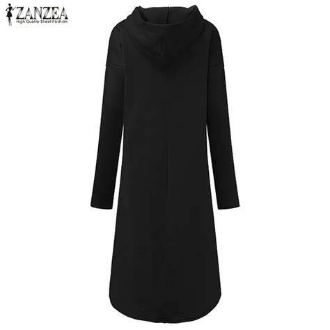 Zanzea 2020 Winter Women Fashion Long Sleeve Hooded Baggy Sweatshirt Dress Basic Loose Solid