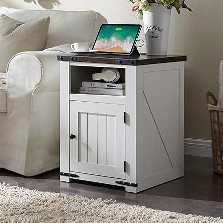 Amazon Hoseoka Farmhouse Nightstand With Charging Station White