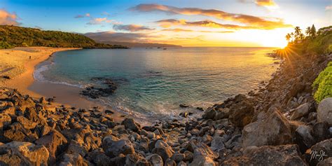 Waimea Bay Sunset Panorama Waimea Bay North Shore Oahu Hawaii