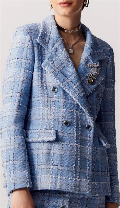 Chanel Double Breasted Tweed Jacket In Blue Black Silver Gold Ufo