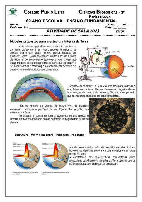 Atividades De Ciencias 6 Ano Estrutura Da Terra Várias Estruturas