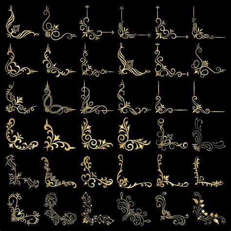 Gold vector illustration of decorative corner frame set. Hand Draw of ...