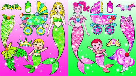 Barbie Dolls Dress Up Pink Vs Green Mermaid Mother And Daughter Prom