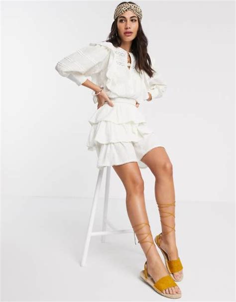 River Island Volume Sleeve Tiered Mini Dress In White Asos