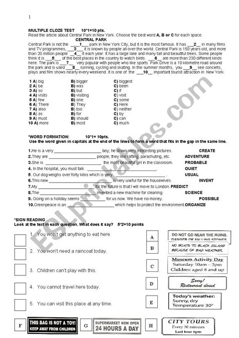 Cambridge Ket Practice Worksheet Pre Intermediate Esl Worksheet By