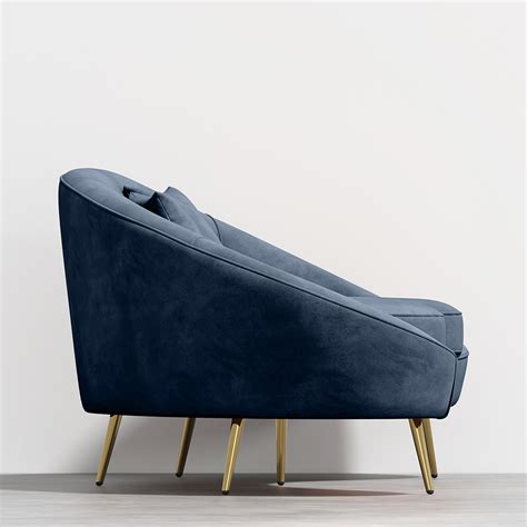 Modern Mm Blue Velvet Curved Sofa Seater Sofa Gold Metal Legs