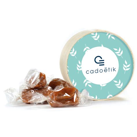 Boîte ronde Personnalisable en bois avec Caramels Cadoétik