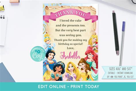 Disney Princess Thank You Card Easy Inviting