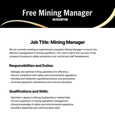 Free Mining Manager Job Description Template - Edit Online & Download ...