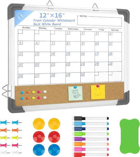 Pechor Dry Erase Calendar White Board Monthly Calendar Cork Board Combo