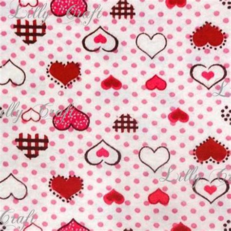 Flannel Hearts Red With Dots 45 Inch Fabric By The Yard