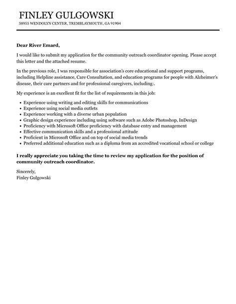 Community Outreach Coordinator Cover Letter Velvet Jobs