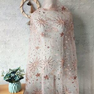 Star Celestial Embroidery Fabric Soft Rose Pink Tulle Bridal Prom