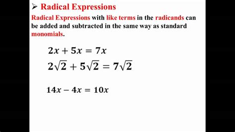 Adding And Subtracting Radical Expressions Youtube