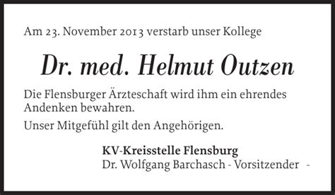 Dr Med Helmut Outzen Gedenken Flensburger Tageblatt