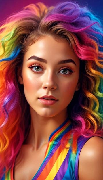 A Woman With Rainbow Hair Is Shown With A Rainbow Colored Hair