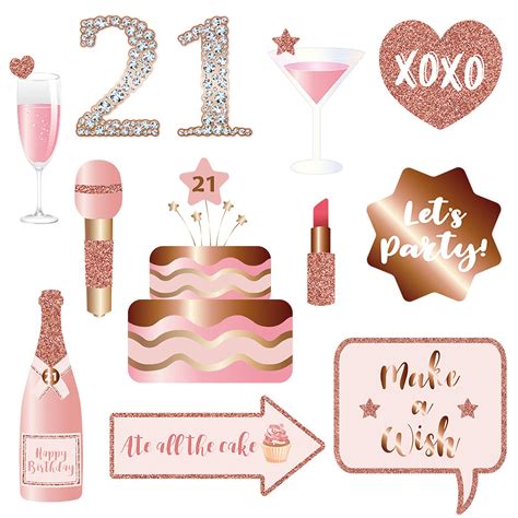 Buy 21st Birthday Party Photo Booth Props And Signs Rose Gold 21